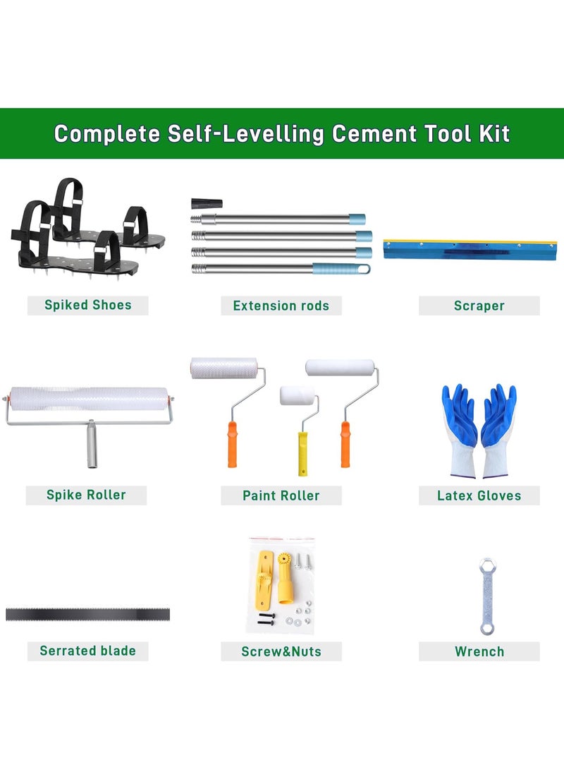 Self Leveling Cement Tool Kit, Epoxy Floor Tool Includes Adjustable Poles, Self Leveling Concrete Spiked Roller, Flooring Construction Painter Roller,Epoxy Spike Shoes and Stainless Steel Scraper Rake - Image 5